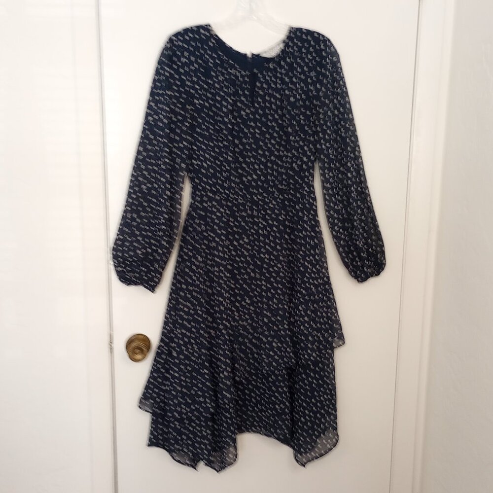 Estelle Navy Dots Tiered Chiffon Ruffle Dress